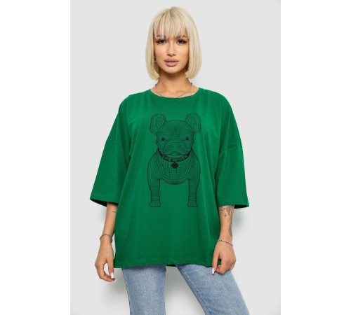 Футболка жіноча з принтом, колір темно-зелений, 244R3008