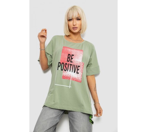 Футболка жіноча з принтом, колір оливковий, 244R4011