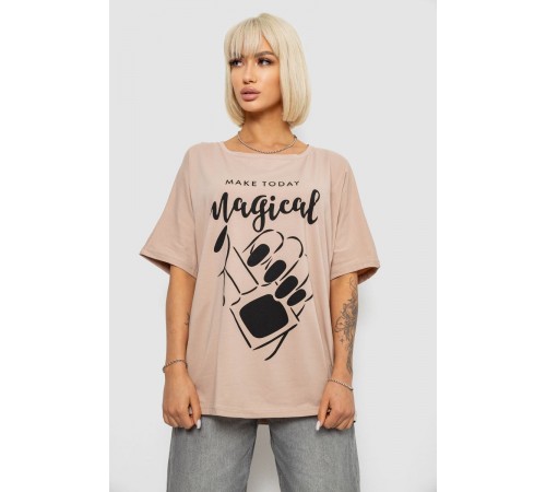 Футболка жіноча з принтом, колір бежевий, 244R6005-1