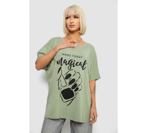 Футболка жіноча з принтом, колір оливковий, 244R6005-1