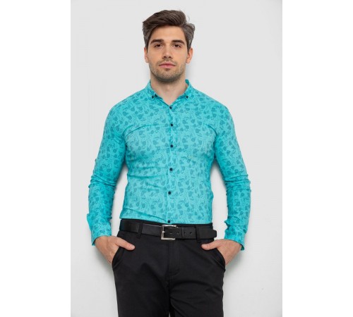 Рубашка мужская с принтом, цвет бирюзовый, 214R1029