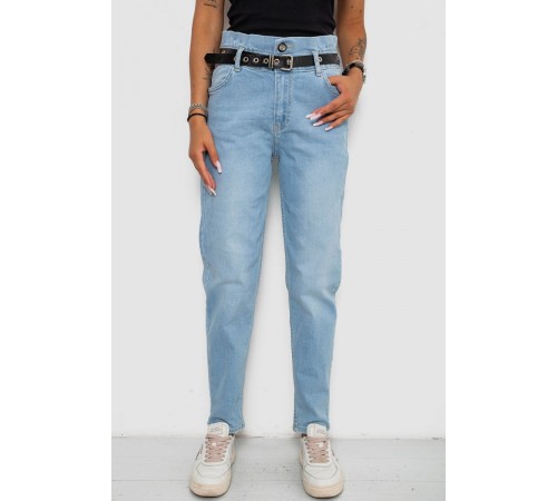 Джинси жіночі з поясом на резинці, колір блакитний, 244R00154