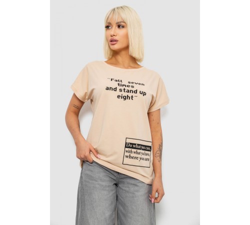 Футболка жіноча з принтом, колір бежевий, 244R2004