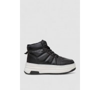 Кроссовки женские зимние на меху, цвет черно-белый, 248RAM013