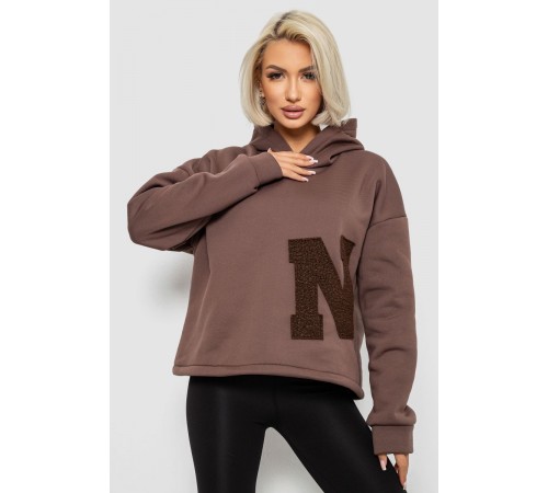 Худі жіночий з капюшоном на флісі, колір коричневий, 257R335