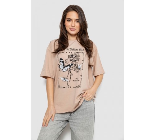 Футболка жіноча з принтом, колір бежевий, 244R2009