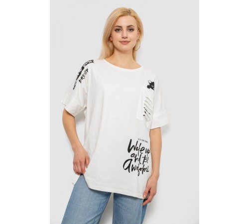 Футболка жіноча з принтом, колір молочний, 244R4021