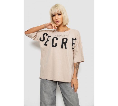 Футболка жіноча з принтом, колір світло-бежевий, 244R3008-1