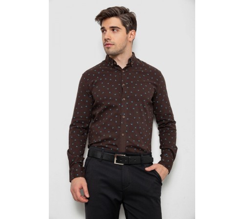 Рубашка мужская с принтом, цвет коричневый, 214R7365-1