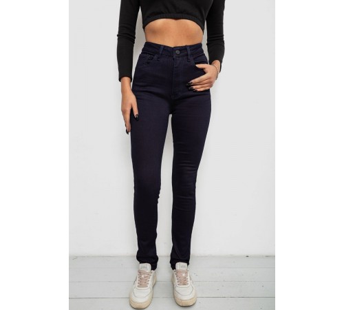 Джинси жіночі однотонні на флісі, колір темно-синій, 244RS020