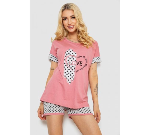 Піжама жіноча з принтом, колір пудровий, 243R3049