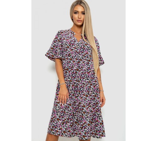 Плаття з квітковим принтом, колір чорно-рожевий, 102R5251-1