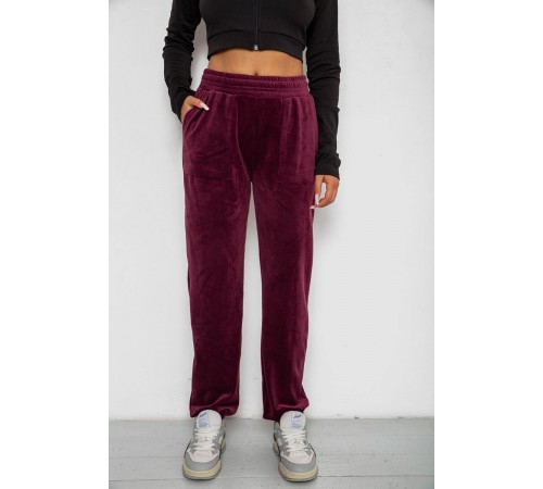 Спортивні штани велюрові жіночі на флісі, колір бордовий, 238R58647-3