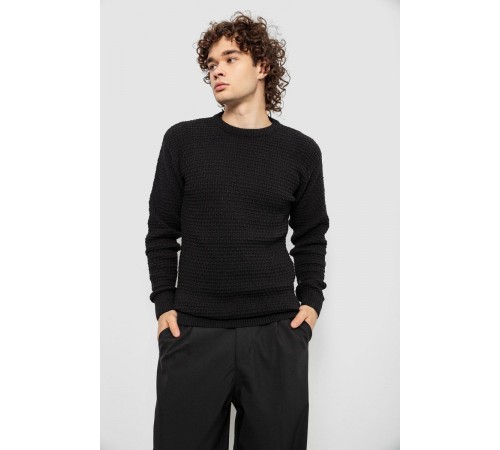 Свитер мужской однотонный, цвет черный, 161R1040
