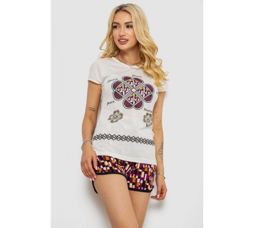 Піжама жіноча з принтом, колір молочний, 243R8301