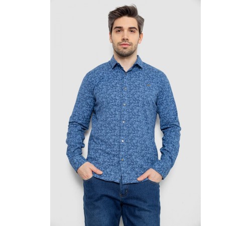 Рубашка мужская однотонная с принтом, цвет джинс, 186R2115