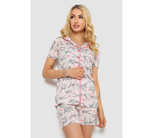 Піжама жіноча з принтом, колір рожевий, 243R70349