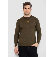 Свитер мужской однотонный с вышивкой трезубец, цвет хаки, 161R008