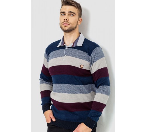 Свитер-обманка мужской в полоску, цвет сине-бордовый, 161R901-1