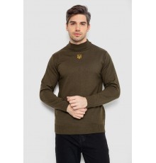 Свитер мужской однотонный с вышивкой трезубец, цвет хаки, 161R009