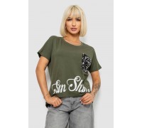 Футболка жіноча з принтом, колір хакі, 244R2057