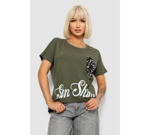 Футболка жіноча з принтом, колір хакі, 244R2057