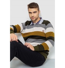 Свитер-обманка мужской в полоску, цвет бежево-горчичный, 161R901-1