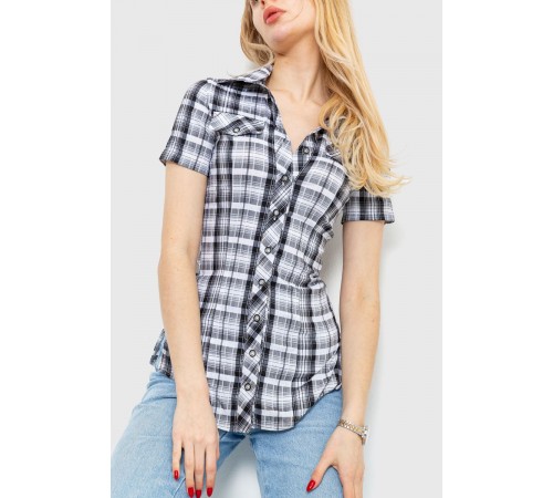 Сорочка жіноча в клітинку, колір чорно-білий, 230R065