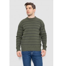 Свитер мужской в полоску, цвет хаки, 161R1057