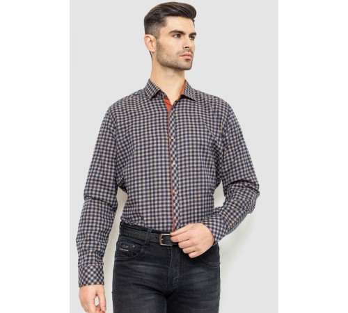 Рубашка мужская в клетку байковая, цвет сине-коричневый, 214R16-33-164