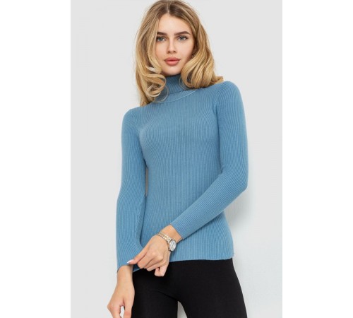 Стильний жіночий гольф у рубчик, колір темно-блакитний, 204R001