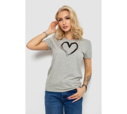 Футболка жіноча з принтом 238R01623, колір сірий, 238R01623-1