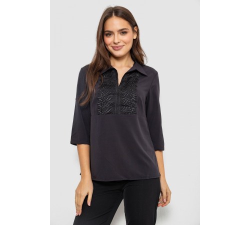 Блуза однотонна, колір чорний, 230R70-2