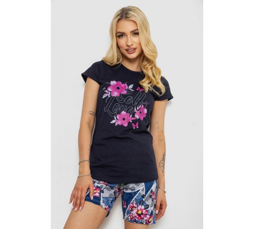 Піжама жіноча з принтом, колір темно-синій, 243R3050