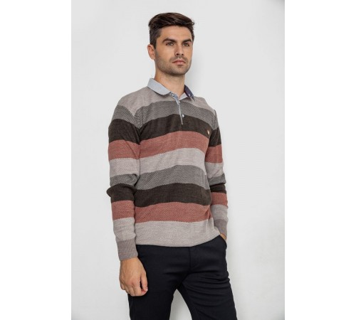 Свитер-обманка мужской в полоску, цвет коричнево-красный, 161R901-1