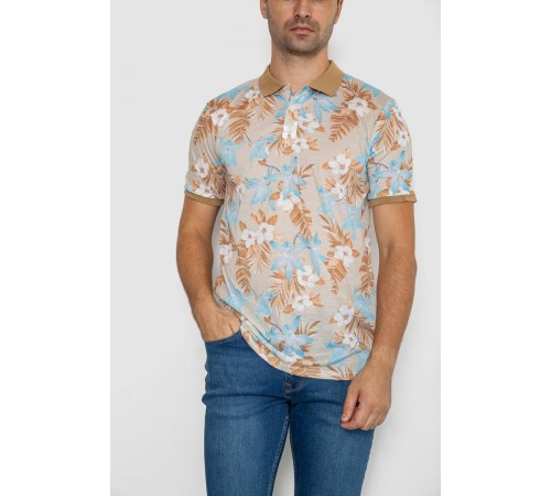 Поло мужское с принтом, цвет бежево-голубой, 247R315