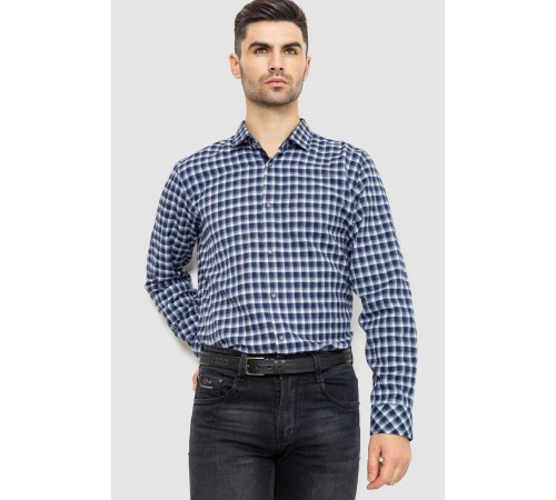 Рубашка мужская в клетку байковая, цвет сине-серый, 214R115-35-195