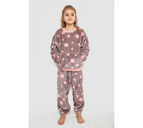 Пижама детская плюшевая унисекс, цвет серо-розовый, 102R1538