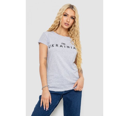 Футболка жіноча з патріотичним принтом, колір сірий, 244R2213