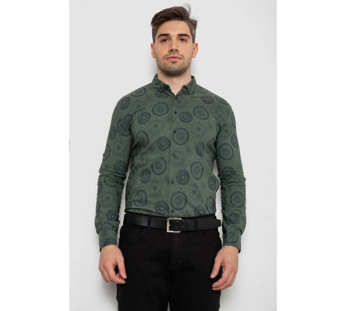 Рубашка мужская с принтом стрейч, цвет хаки, 214R1024
