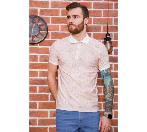 Мужское поло, в цветочный принт, бежевого цвета, 194R2120