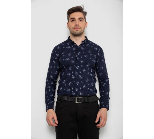 Рубашка мужская с принтом, цвет темно-синий, 214R1043
