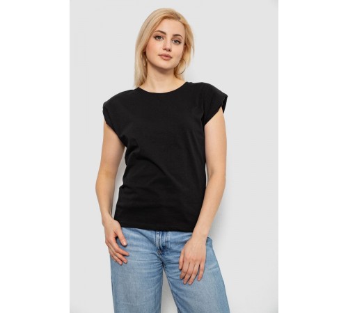 Футболка женская однотонная, цвет черный, 244R2215-5