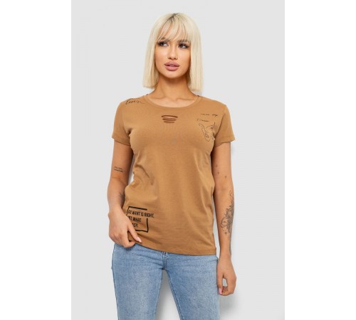 Футболка жіноча з принтом, колір коричневий, 244R2218-3