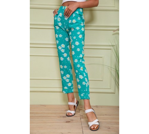 Жіночі бриджі на резинці, зеленого кольору в принт, 172R66