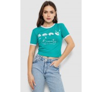 Футболка-топ жіноча з принтом, колір бірюзовий, 244R604