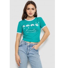 Футболка-топ жіноча з принтом, колір бірюзовий, 244R604
