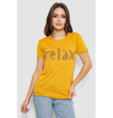 Футболка жіноча з принтом, колір гірчичний, 244R610 Футболка жіноча з принтом, колір гірчичний, 244R610