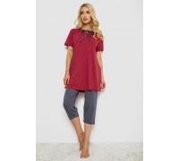 Піжама жіноча з принтом, колір бордовий, 243R10391