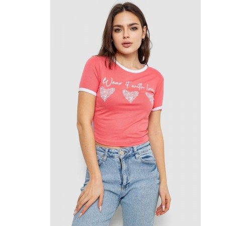 Футболка-топ жіноча з принтом, колір кораловий, 244R504